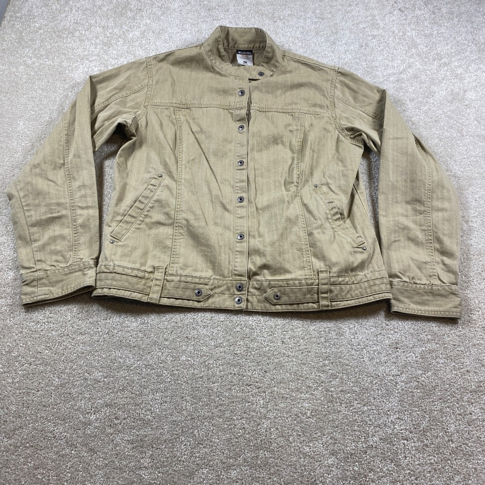 Columbia Utility Jacket Womens Large Tan Herringbone Cotton Snap Front AL7716